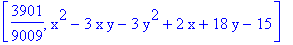 [3901/9009, x^2-3*x*y-3*y^2+2*x+18*y-15]
